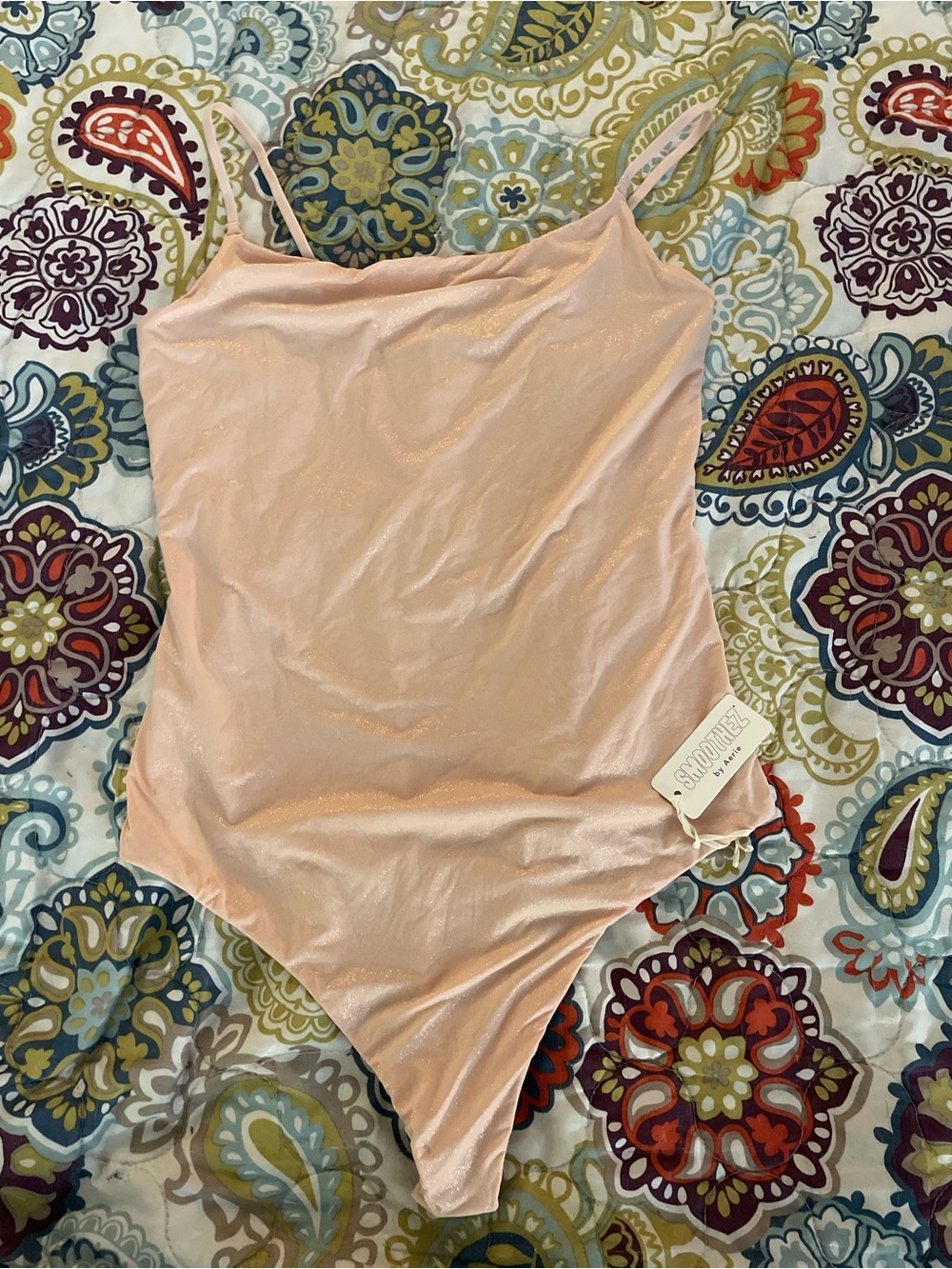 NWT aerie Soft Shimmer Light Pink One-Piece Bodysuit